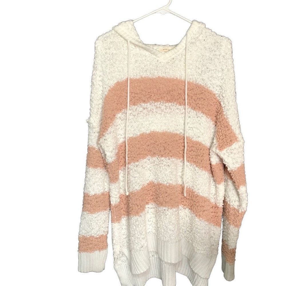 Reborn J Sweater Womens L Striped Popcorn Chenille Hoodie Lounge Soft Luxe